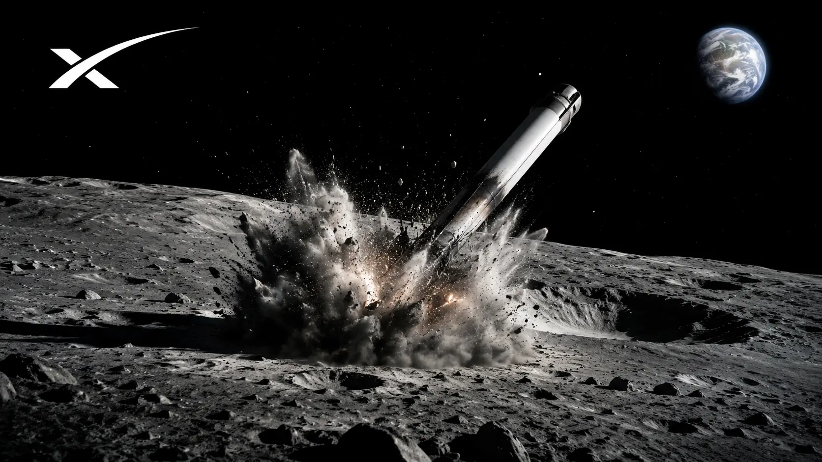 Ricostruzione dell'impatto del razzo Falcon 9 vicino al cratere Einstein sulla superficie della Luna