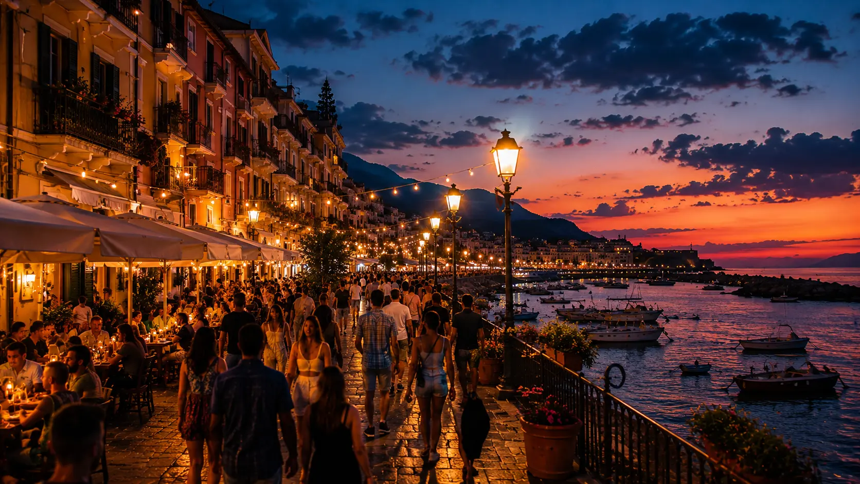 Famiglia italiana in vacanza estiva tra borghi e coste durante il weekend di Ferragosto