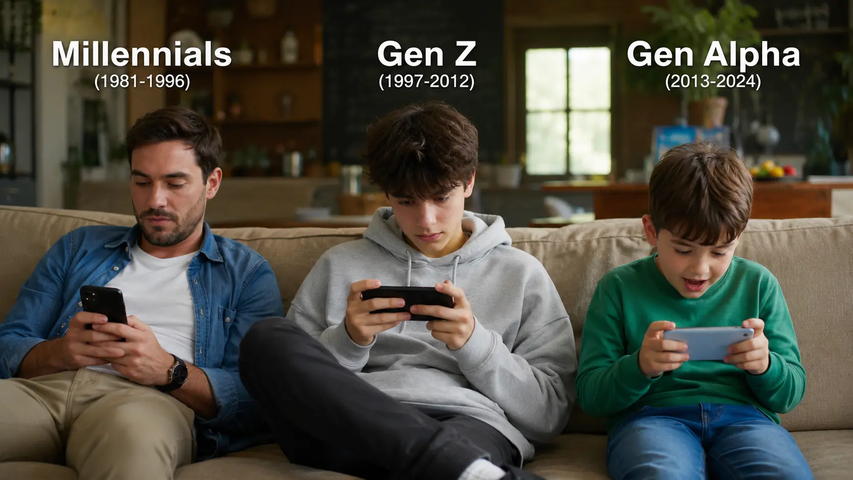 Tre generazioni a confronto nell'uso di smartphone e social network