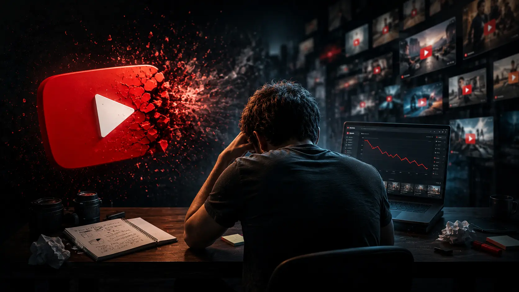 Schermo che mostra la dashboard di YouTube Studio con grafici di visualizzazioni e retention