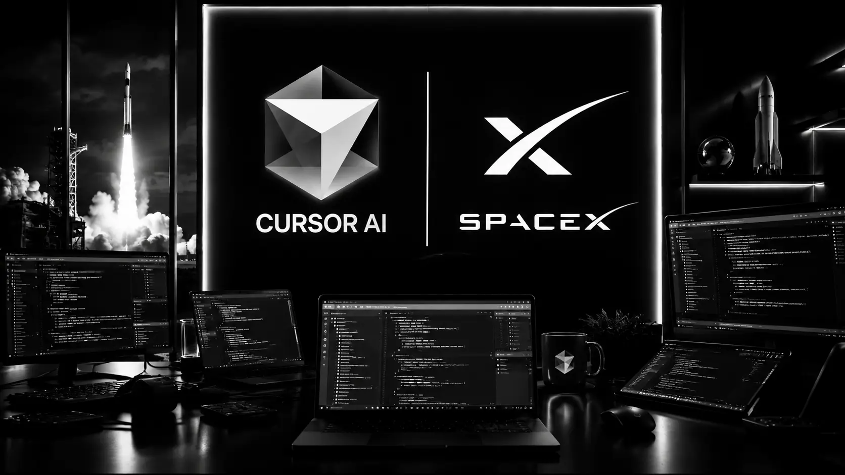 Sviluppatore che programma con Cursor AI su un editor di codice basato su intelligenza artificiale