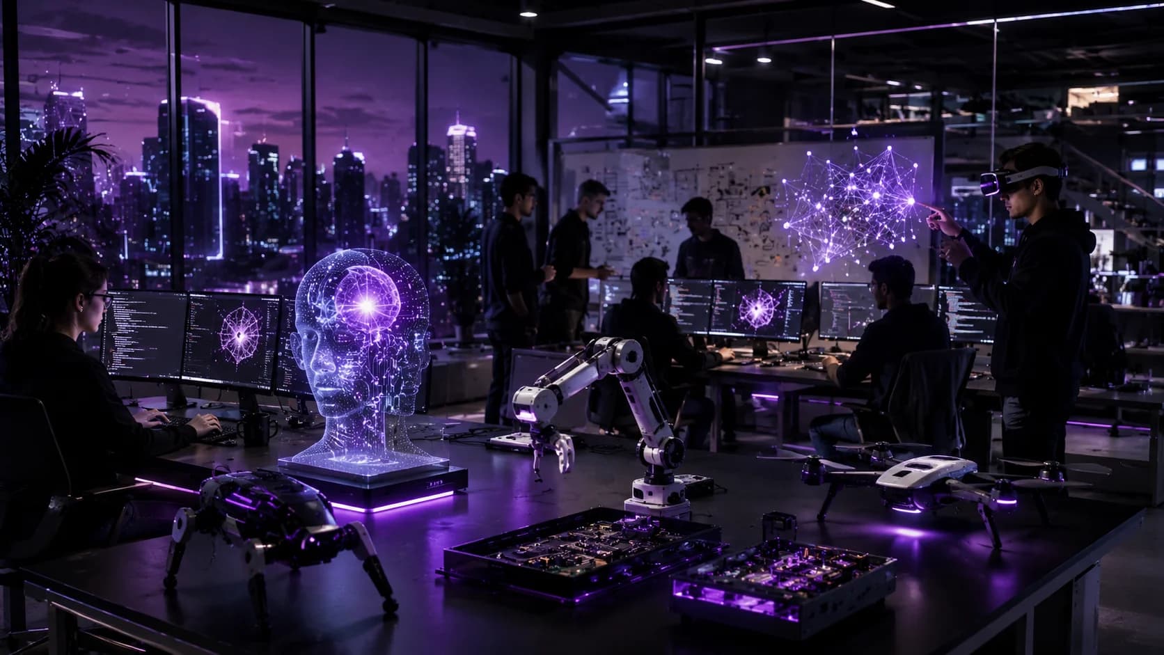 Rappresentazione di robotica fisica, calcolo quantistico e fusione nucleare come nuove frontiere tecnologiche