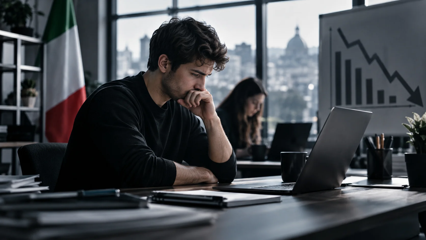 Confronto tra settori in calo e settori in crescita per le imprese guidate da giovani under 35 in Italia