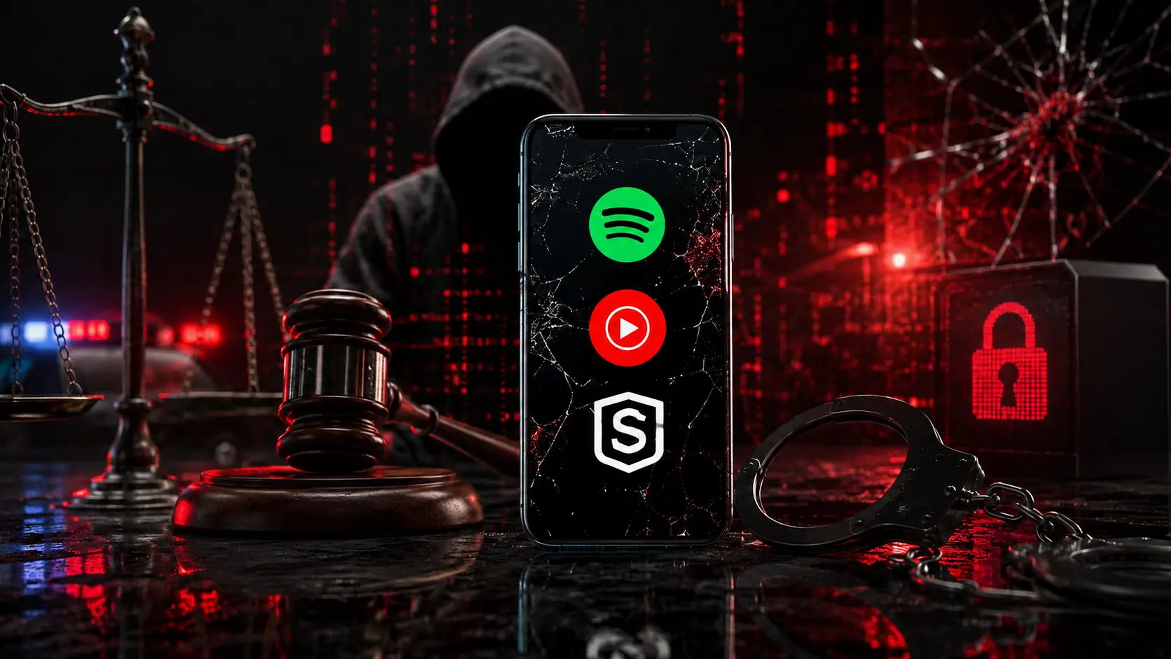 Smartphone con schermata di streaming illegale e un lucchetto che simboleggia i rischi legali della pirateria digitale