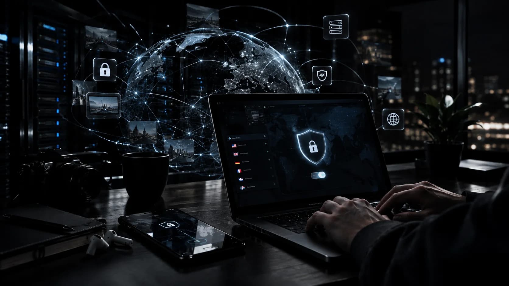 Illustrazione di un tunnel di connessione cifrata VPN tra un dispositivo e un server remoto